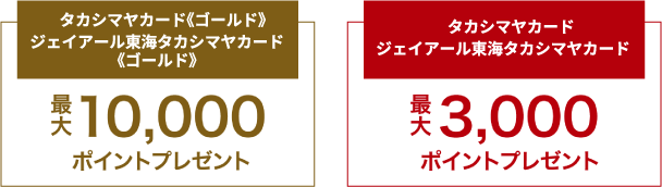 タカシマヤカード《ゴールド》は最大10,000ポイントプレゼント タカシマヤカードは最大3,000ポイントプレゼント