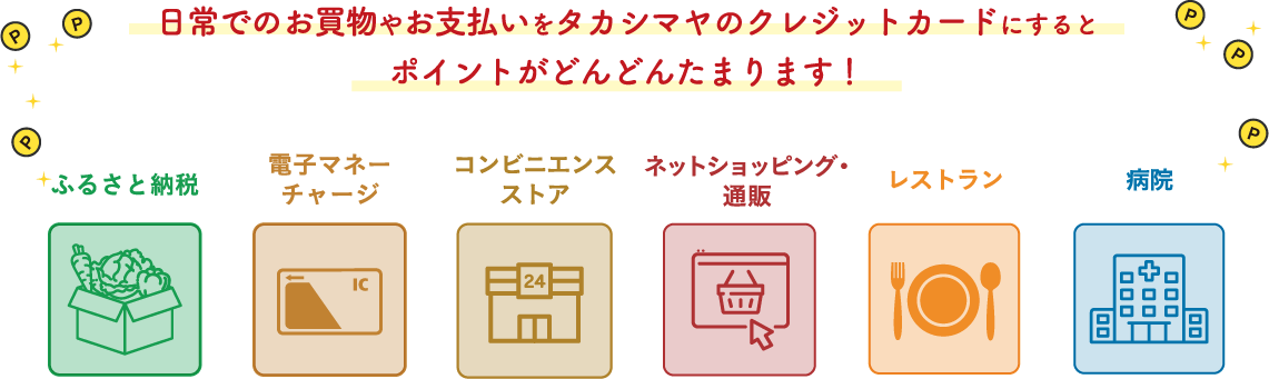 日常でのお買物やお支払いをタカシマヤのクレジットカードにするとポイントがどんどんたまります！
