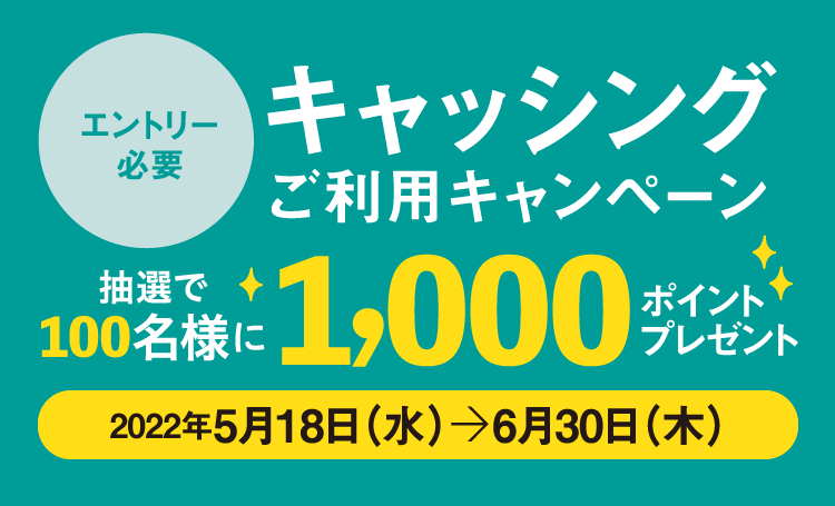 [エントリー必要]キャッシング ご利用キャンペーン 抽選で100名様に1,000ポイントプレゼント　2022年5月18日（水）〜6月30日（木）