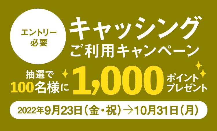 [エントリー必要]キャッシング ご利用キャンペーン 抽選で100名様に1,000ポイントプレゼント　2022年9月23日（金・祝）〜10月31日（木）