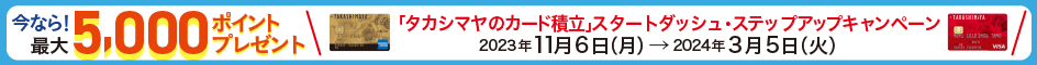今なら!最大5,000ポイントプレゼント 「タカシマヤのカード積立」スタートダッシュ・ステップアップキャンペーン 2023年11月6日（月）→2024年3月5日（火）