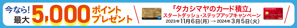 今なら!最大5,000ポイントプレゼント 「タカシマヤのカード積立」スタートダッシュ・ステップアップキャンペーン 2023年11月6日（月）→2024年3月5日（火）