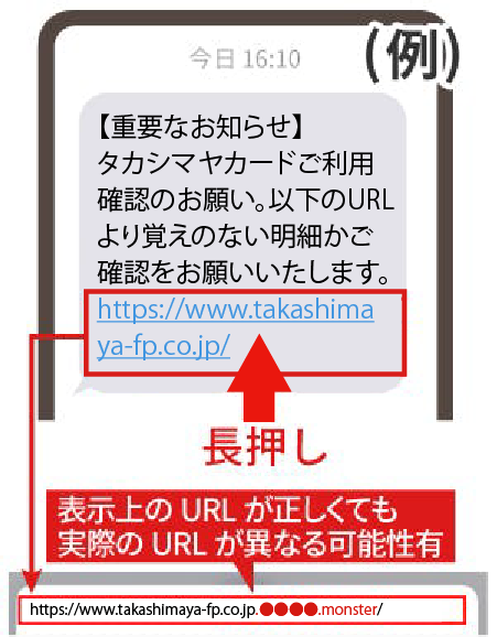 表示上のURLが正しくても実際のURLが異なる可能性有