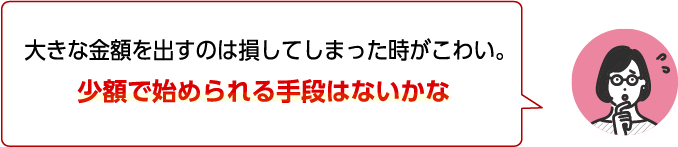 大きな金額を出すのは損してしまった時が怖い。 少額で始められる手段はないかな