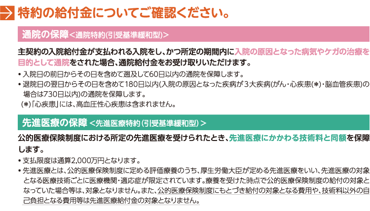 特約の給付金についてご確認ください。