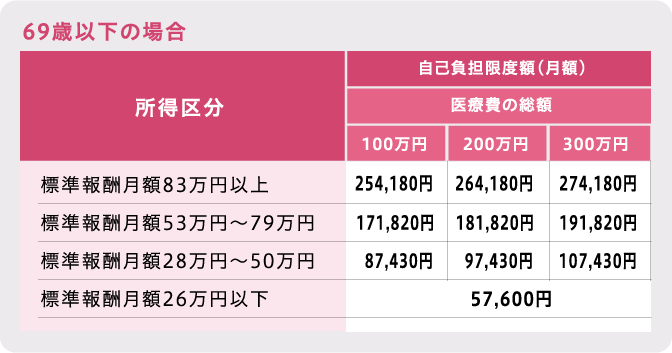 医療費の総額に対する自己負担限度額