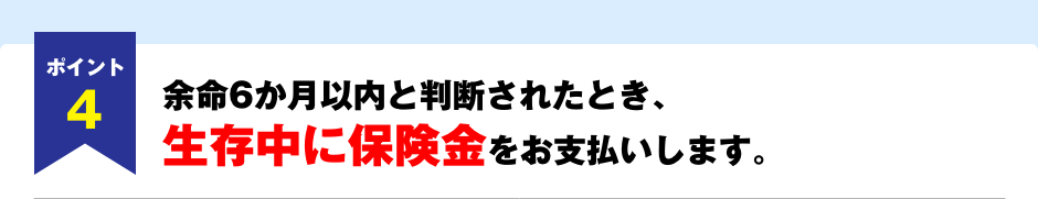 ポイント4　余命6か月以内と判断されたとき、生存中に保険金をお支払いします。