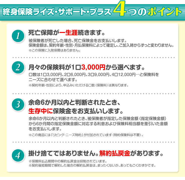 終身保険 ライズ・サポート・プラス4つのポイント